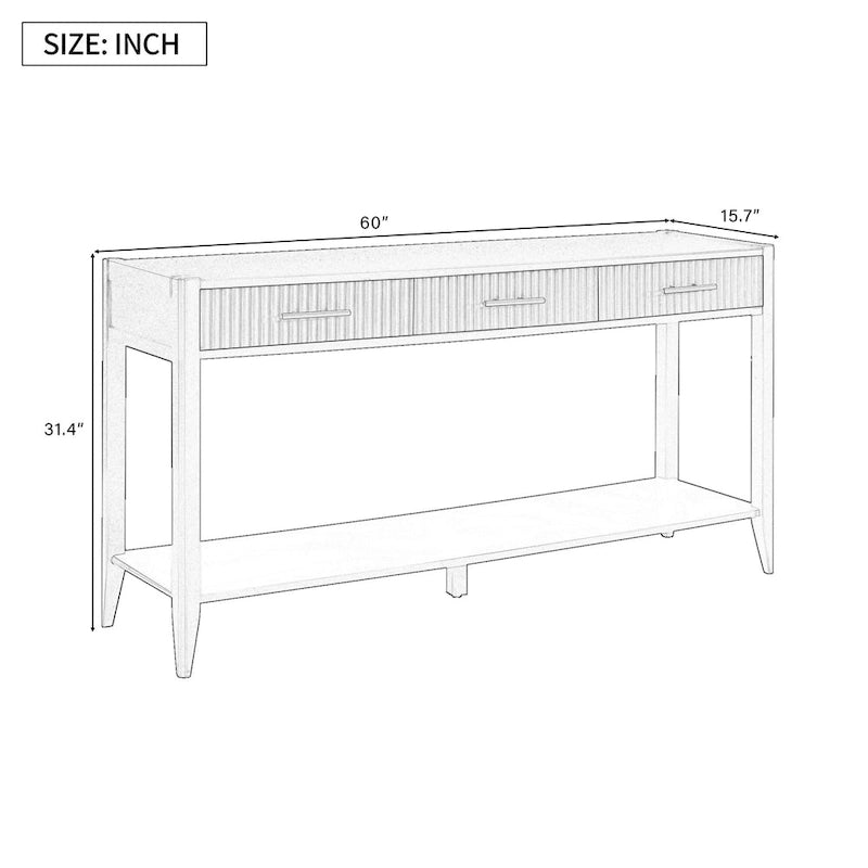 Mesa consola de 3 cajones con estante inferior (negro/blanco/azul marino)