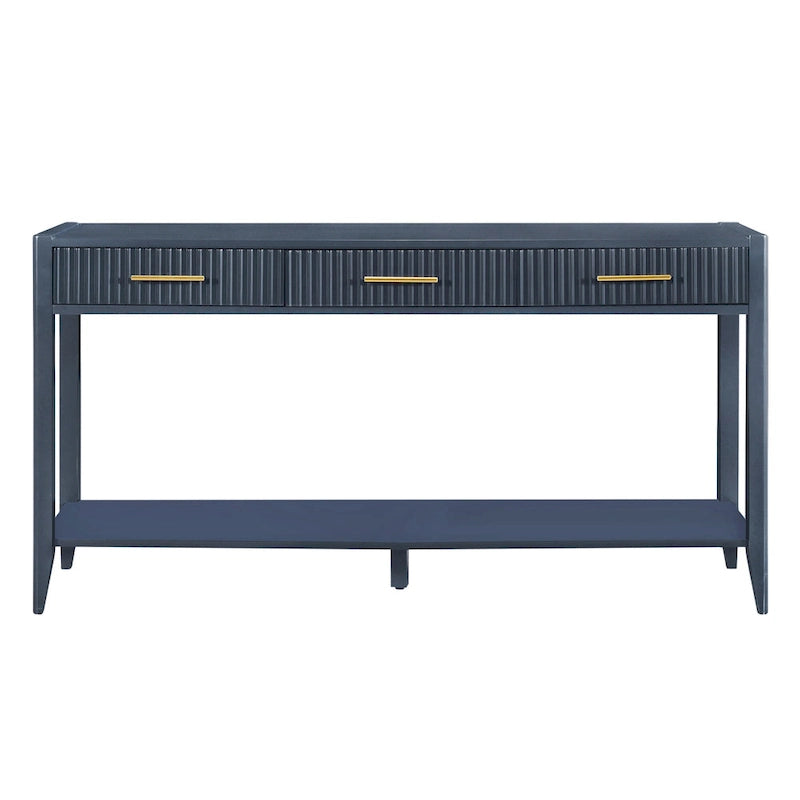 Mesa consola de 3 cajones con estante inferior (negro/blanco/azul marino)