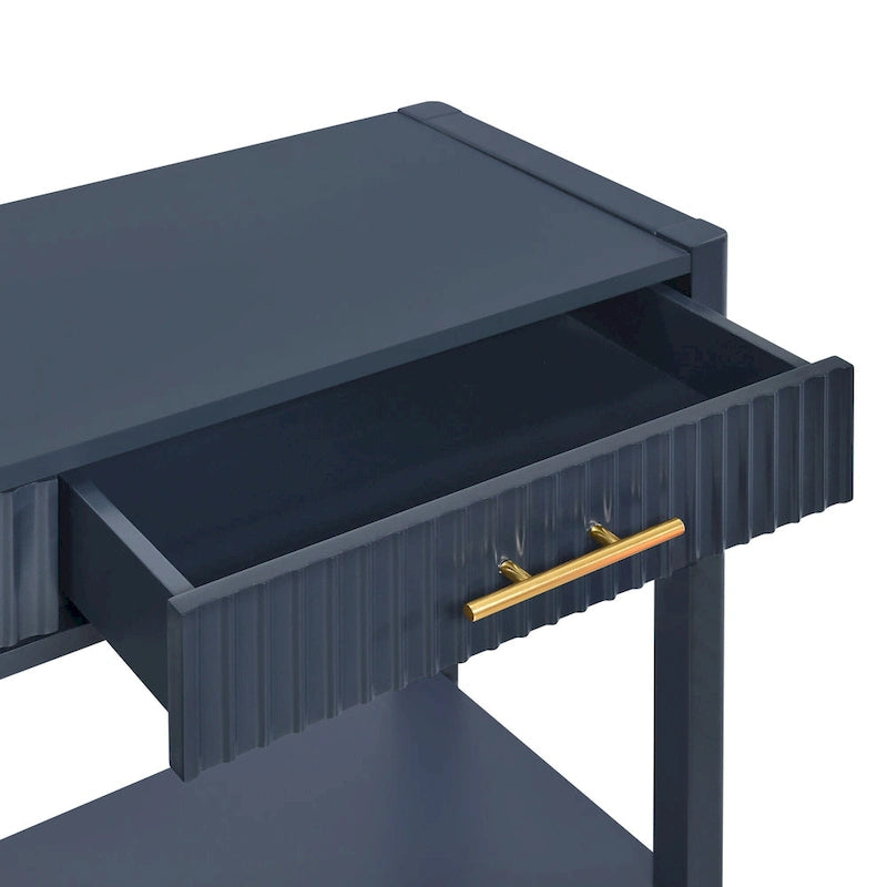 Mesa consola de 3 cajones con estante inferior (negro/blanco/azul marino)