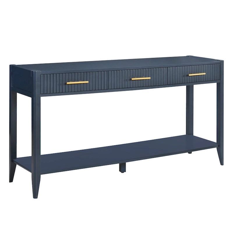 Mesa consola de 3 cajones con estante inferior (negro/blanco/azul marino)