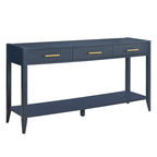Mesa consola de 3 cajones con estante inferior (negro/blanco/azul marino)