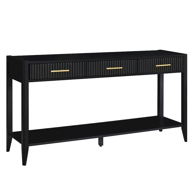 Mesa consola de 3 cajones con estante inferior (negro/blanco/azul marino)