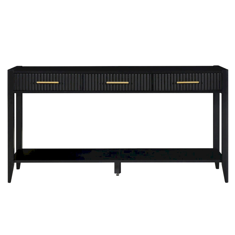 Mesa consola de 3 cajones con estante inferior (negro/blanco/azul marino)