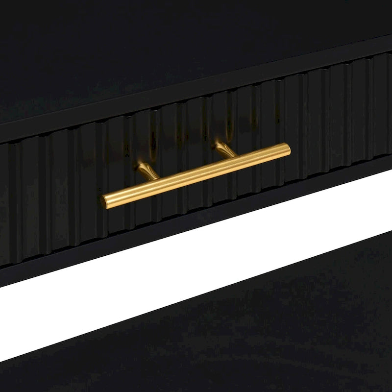 Mesa consola de 3 cajones con estante inferior (negro/blanco/azul marino)