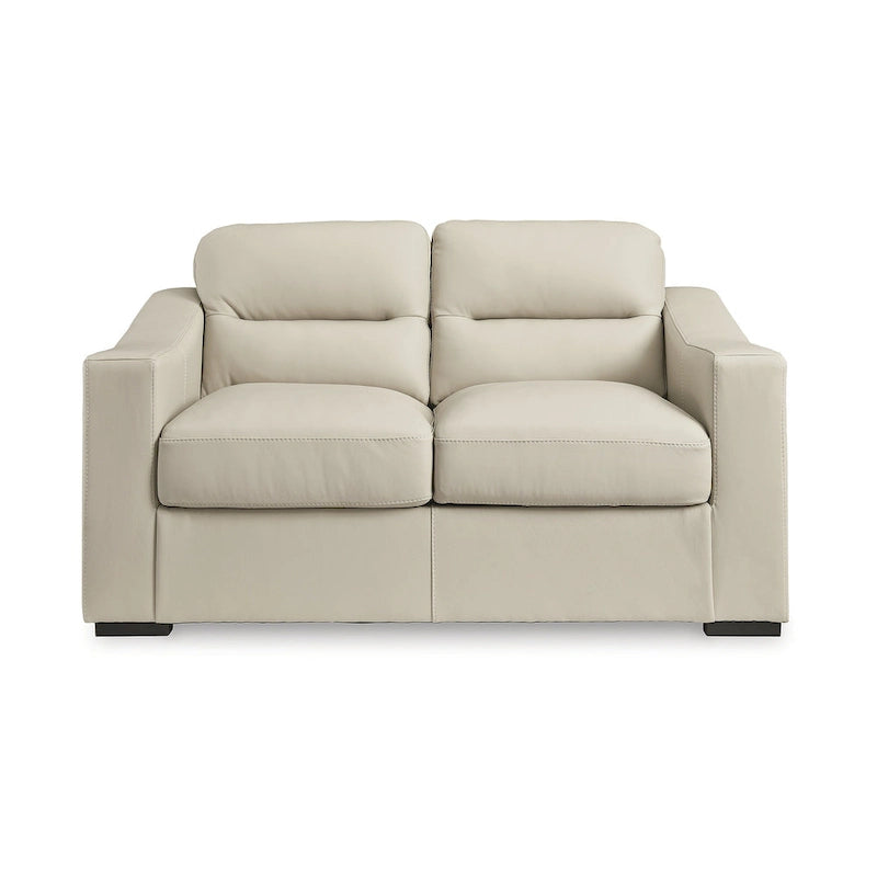 Sofá biplaza beige, moderno, de piel sintética