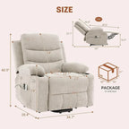 Sillón reclinable eléctrico elevador con función de calor y masaje, en blanco, marrón o gris — 1 persona