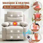 Sillón reclinable eléctrico elevador con función de calor y masaje, en blanco, marrón o gris — 1 persona