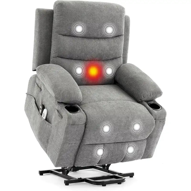 Sillón reclinable eléctrico elevador con función de calor y masaje, en blanco, marrón o gris — 1 persona