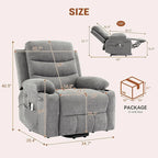 Sillón reclinable eléctrico elevador con función de calor y masaje, en blanco, marrón o gris — 1 persona