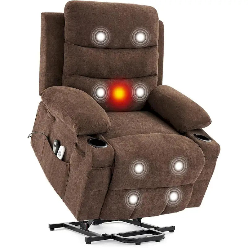 Sillón reclinable eléctrico elevador con función de calor y masaje, en blanco, marrón o gris — 1 persona