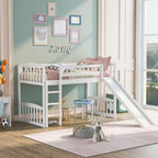 Cama alta doble gris/blanco con tobogán y escalera – 1 persona