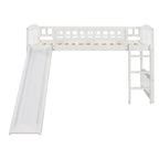 Cama alta doble gris/blanco con tobogán y escalera – 1 persona