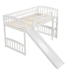 Cama alta doble gris/blanco con tobogán y escalera – 1 persona