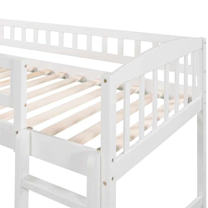 Cama alta doble gris/blanco con tobogán y escalera – 1 persona
