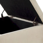 Puf otomano de almacenamiento con patas de madera, tapizado en lino/poliuretano negro/beige/gris oscuro y capitoné, con capacidad para 1 persona