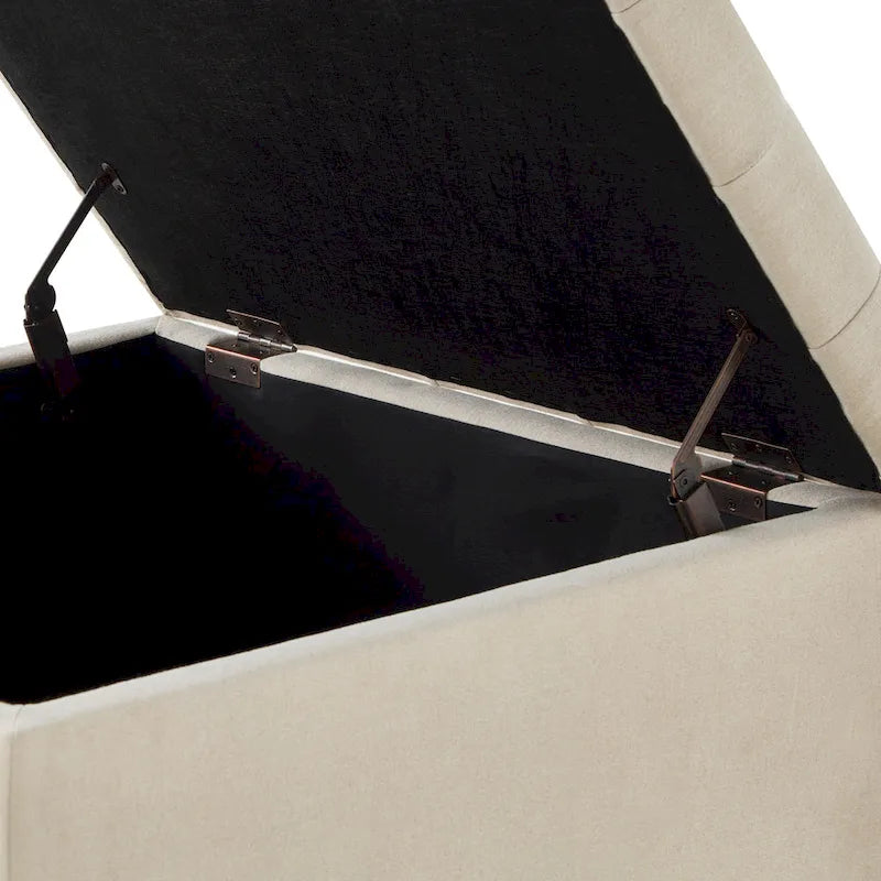 Puf otomano de almacenamiento con patas de madera, tapizado en lino/poliuretano negro/beige/gris oscuro y capitoné, con capacidad para 1 persona