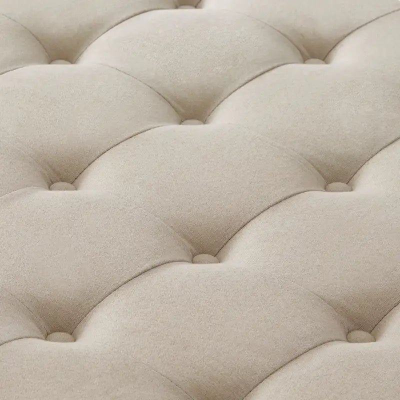 Puf otomano de almacenamiento con patas de madera, tapizado en lino/poliuretano negro/beige/gris oscuro y capitoné, con capacidad para 1 persona