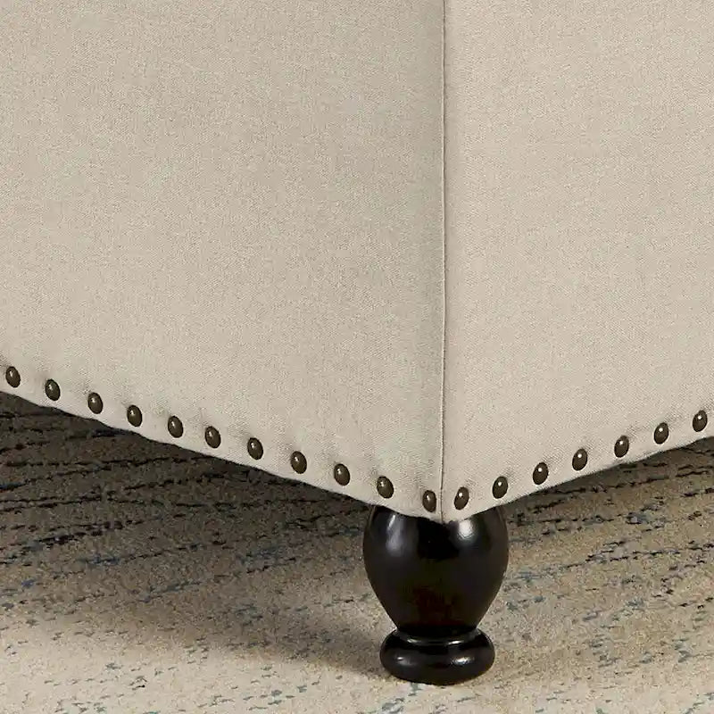 Puf otomano de almacenamiento con patas de madera, tapizado en lino/poliuretano negro/beige/gris oscuro y capitoné, con capacidad para 1 persona