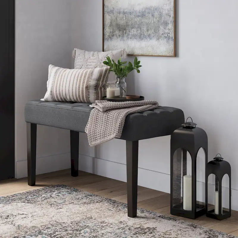 Banco tapizado decorativo de tela, gris/beige/azul – 1 persona