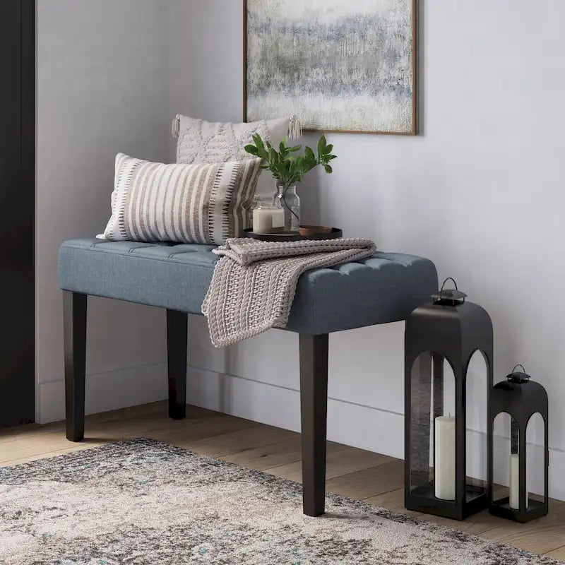 Banco tapizado decorativo de tela, gris/beige/azul – 1 persona