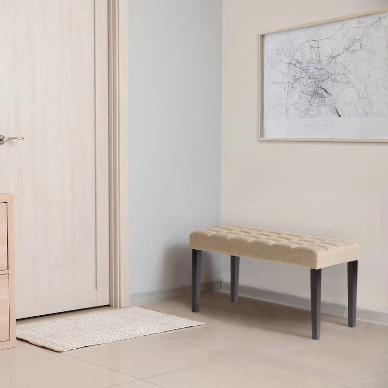 Banco tapizado decorativo de tela, gris/beige/azul – 1 persona