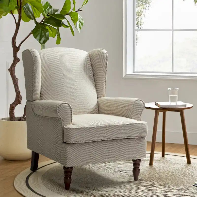 Sillón Wingback decorativo con patas torneadas - Brocado / Tropical / Azul / Canela / Verde, Asiento Individual