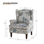 Sillón Wingback decorativo con patas torneadas - Brocado / Tropical / Azul / Canela / Verde, Asiento Individual