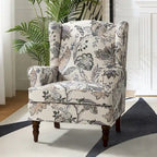 Sillón Wingback decorativo con patas torneadas - Brocado / Tropical / Azul / Canela / Verde, Asiento Individual