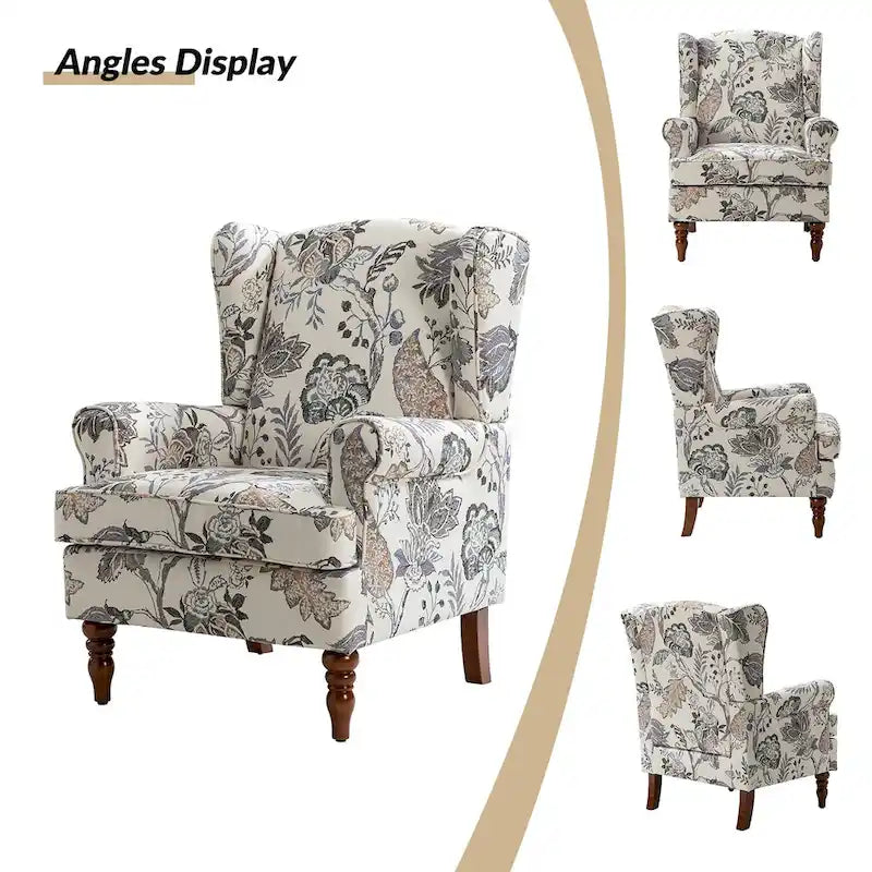 Sillón Wingback decorativo con patas torneadas - Brocado / Tropical / Azul / Canela / Verde, Asiento Individual