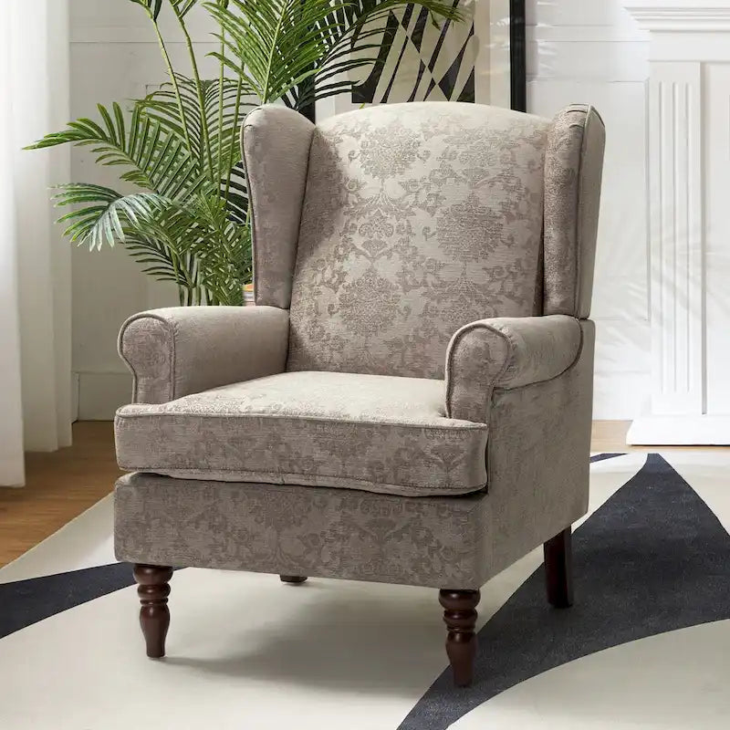 Sillón Wingback decorativo con patas torneadas - Brocado / Tropical / Azul / Canela / Verde, Asiento Individual