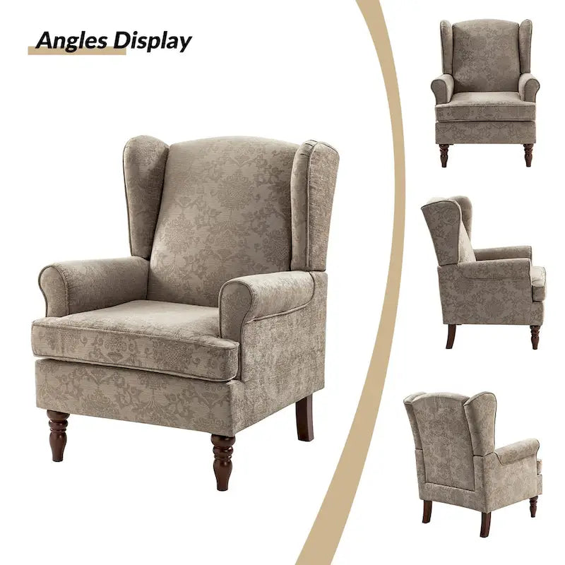 Sillón Wingback decorativo con patas torneadas - Brocado / Tropical / Azul / Canela / Verde, Asiento Individual