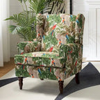 Sillón Wingback decorativo con patas torneadas - Brocado / Tropical / Azul / Canela / Verde, Asiento Individual