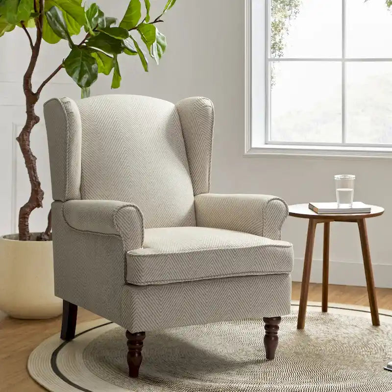 Sillón Wingback decorativo con patas torneadas - Brocado / Tropical / Azul / Canela / Verde, Asiento Individual