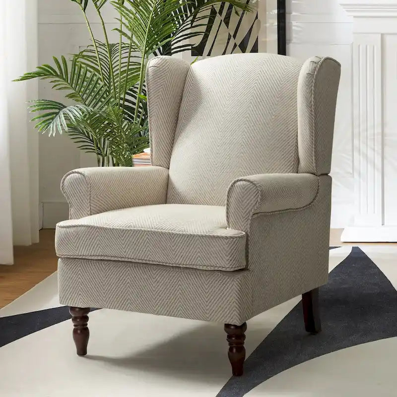 Sillón Wingback decorativo con patas torneadas - Brocado / Tropical / Azul / Canela / Verde, Asiento Individual