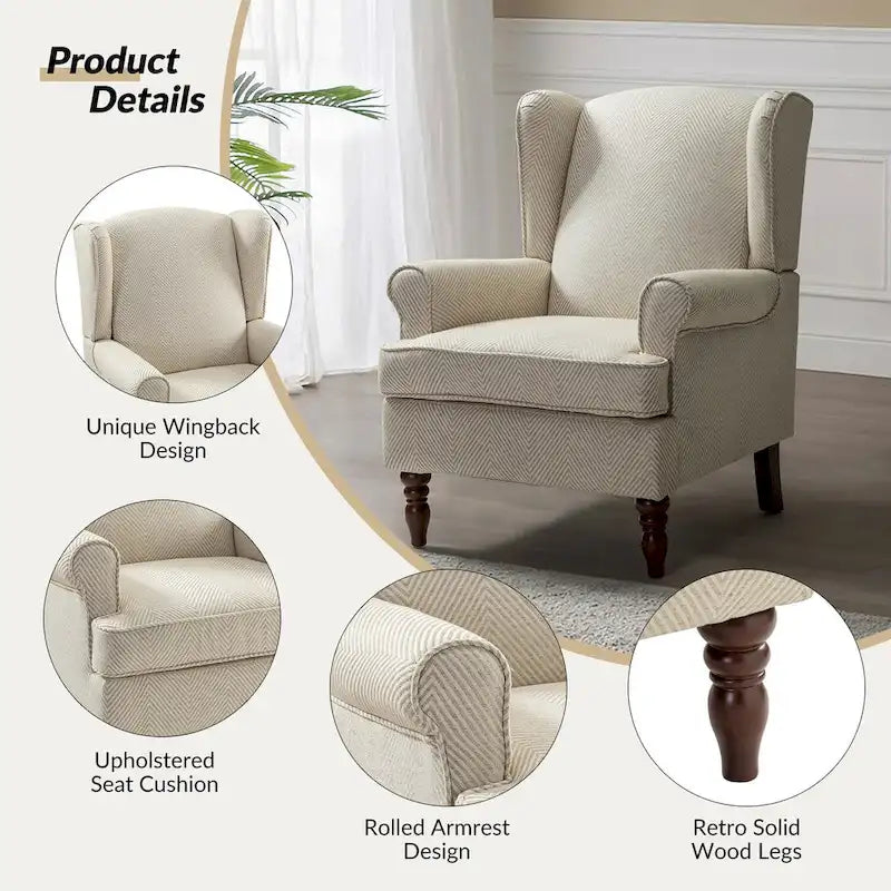Sillón Wingback decorativo con patas torneadas - Brocado / Tropical / Azul / Canela / Verde, Asiento Individual