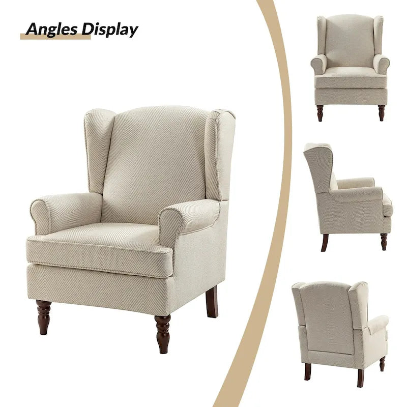 Sillón Wingback decorativo con patas torneadas - Brocado / Tropical / Azul / Canela / Verde, Asiento Individual