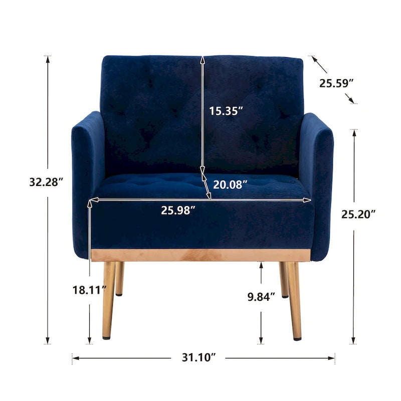 Sillón tapizado de terciopelo, estilo moderno de mediados de siglo, 1 plaza — Varios colores