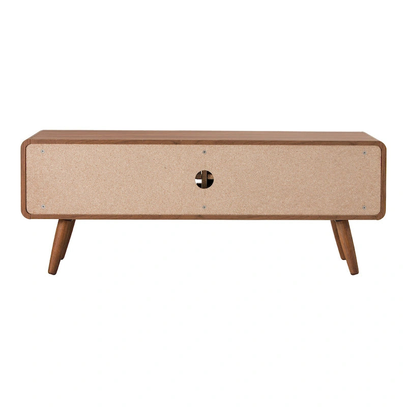 Mueble de TV bajo retro de listones de nogal
