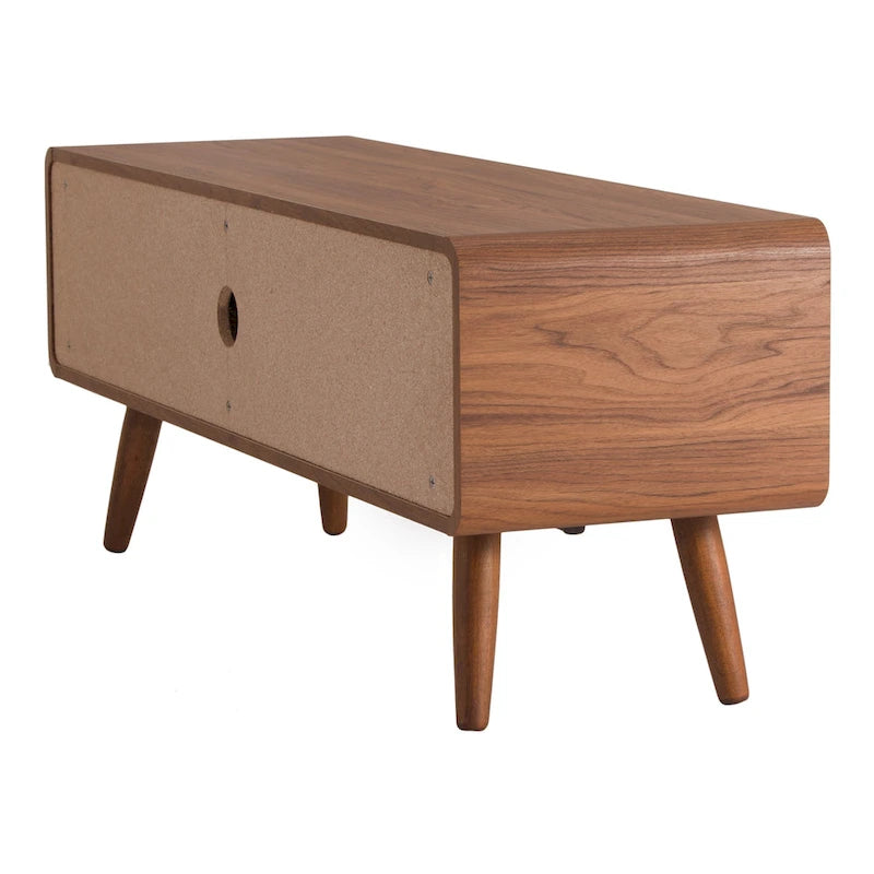 Mueble de TV bajo retro de listones de nogal