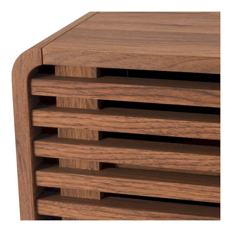 Mueble de TV bajo retro de listones de nogal