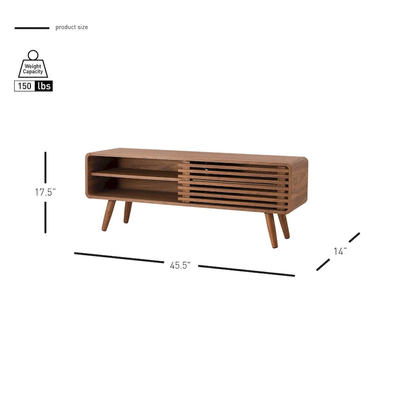 Mueble de TV bajo retro de listones de nogal