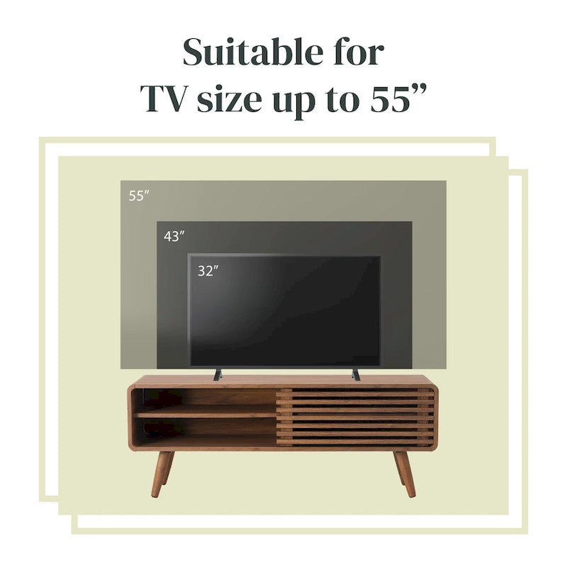 Mueble de TV bajo retro de listones de nogal