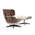 Sillón Lounge de Nogal y Cuero con Otomana — Estilo de Mediados de Siglo, 1 Asiento, Varios Colores