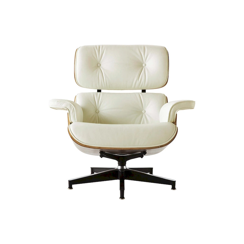 Sillón Lounge de Nogal y Cuero con Otomana — Estilo de Mediados de Siglo, 1 Asiento, Varios Colores