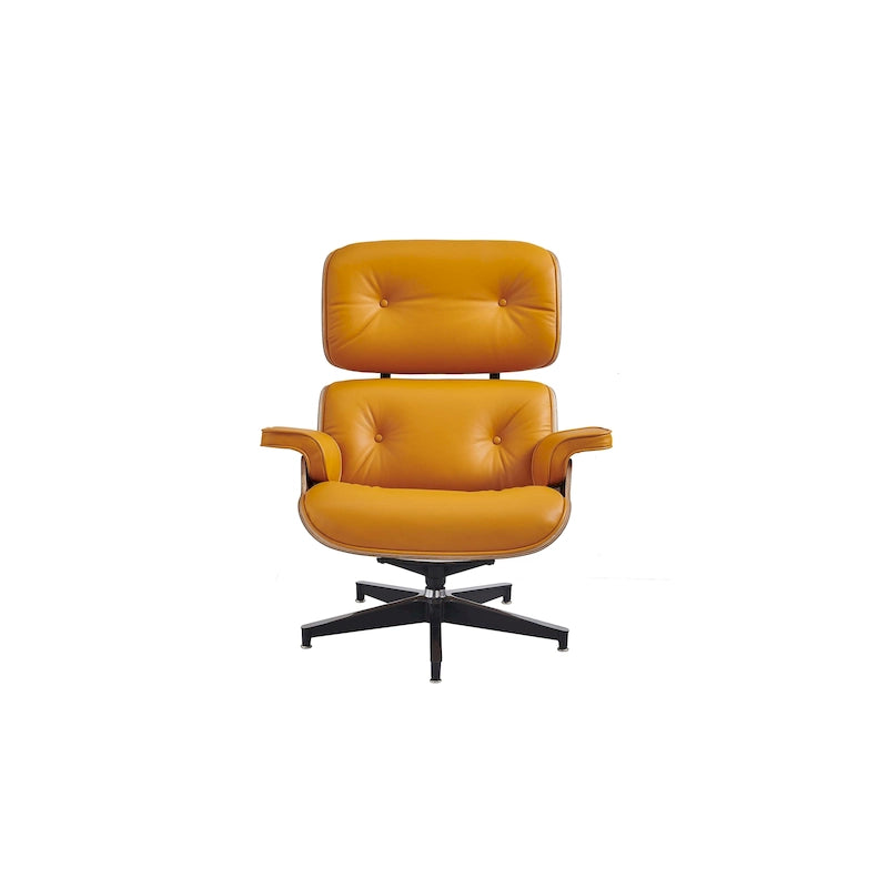 Sillón Lounge de Nogal y Cuero con Otomana — Estilo de Mediados de Siglo, 1 Asiento, Varios Colores