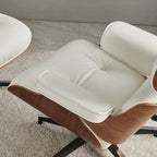 Sillón Lounge de Nogal y Cuero con Otomana — Estilo de Mediados de Siglo, 1 Asiento, Varios Colores