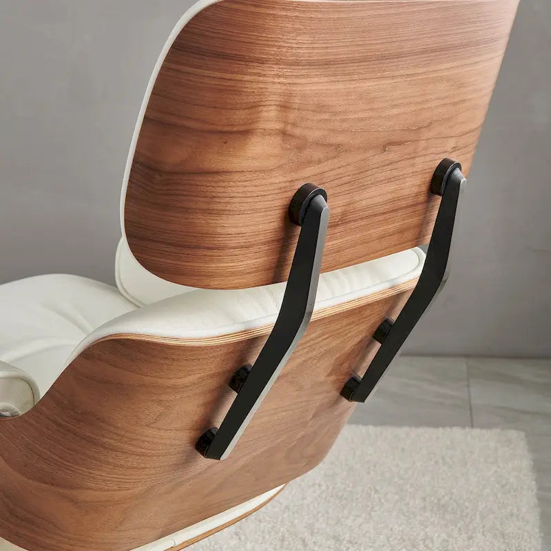 Sillón Lounge de Nogal y Cuero con Otomana — Estilo de Mediados de Siglo, 1 Asiento, Varios Colores