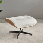 Sillón Lounge de Nogal y Cuero con Otomana — Estilo de Mediados de Siglo, 1 Asiento, Varios Colores
