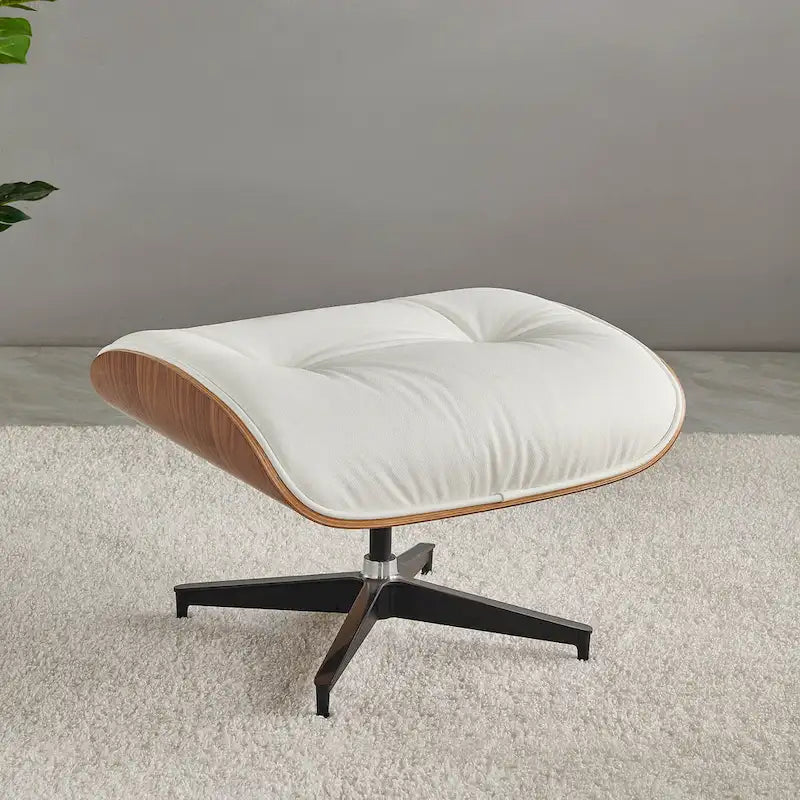 Sillón Lounge de Nogal y Cuero con Otomana — Estilo de Mediados de Siglo, 1 Asiento, Varios Colores