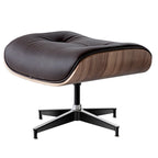 Sillón Lounge de Nogal y Cuero con Otomana — Estilo de Mediados de Siglo, 1 Asiento, Varios Colores